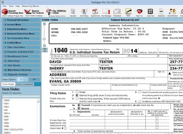 1040 screen in TaxSlayer Pro tax software